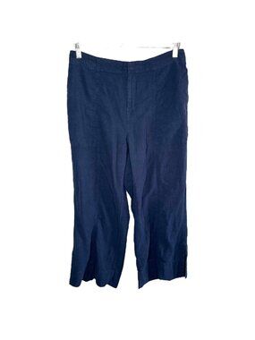 Nic+Zoe Womens Navy Blue Organic Linen Rumba Park Wide-Leg Crop Pant 12